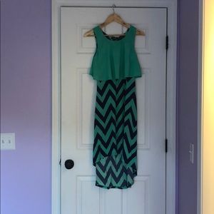 GREEN AND NAVY HIGH LOW MAXI DRESS